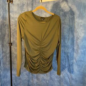 Zenobia Olive Green Ruched Blouse1XL, 1F-113T003